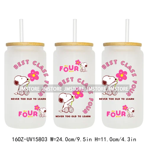 Cartoon Dogs Back To School UV DTF Wraps Transfer Sticker Selfadhesive Waterproof High Quality For 16OZ Libbey Glass Can Tumbler