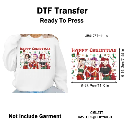 Preppy Christmas Festive Boys Girls Movie Xmas Gift Food Light Iron on DTF Washable Transfer Stickers Ready to Press for Clothes