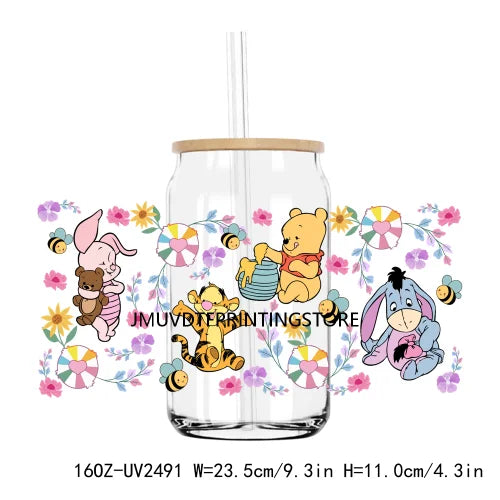 Cute Bear And Cat Coffee UV DTF Sticker For 16OZ Libbey Glass Cup Can Cartoon Cars Wrap Transfer Sticker Custom Labels DIY Logo