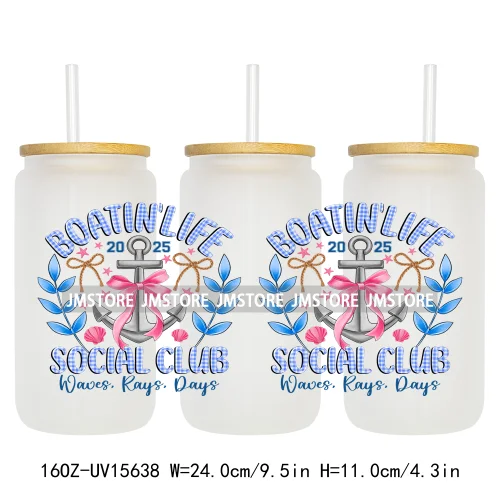 Coquette Bow Florida Softgirl Summer Trip  UV DTF Wraps Transfer Sticker Custom High Quality For 16OZ Libbey Glass Can Tumbler