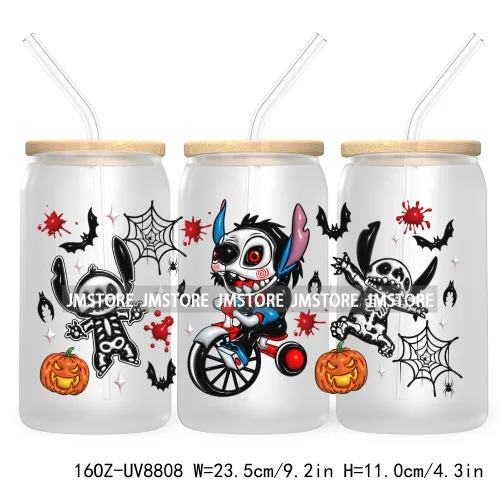 3D Horror Halloween UV DTF Sticker For 16OZ Libbey Glass Cup Can Wrap Transfer Stickers Custom Label DIY Logo Cartoon Blue Koala