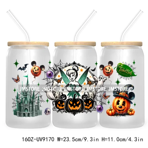 New Trendy Cartoon Princess Halloween 16OZ UV Cup Wrap DTF Transfer Stickers For Libbey Glass Can Cups Tumbler Waterproof Labels