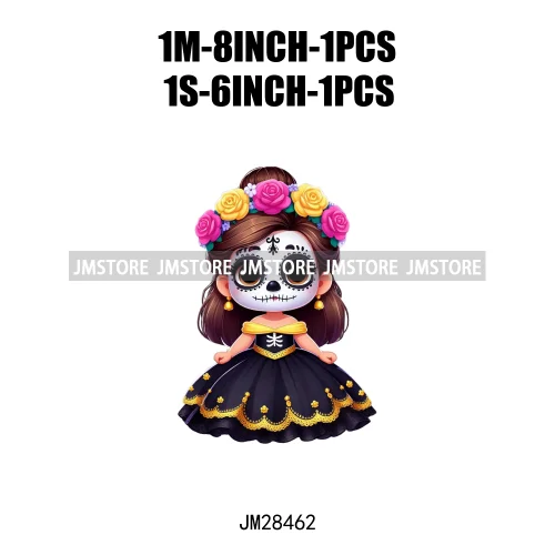 New Day Of The Dead La Catrina Dresses Girls Skull Flower Iron On DTF Transfers Stickers Ready To Press For Sweatshirt Bags