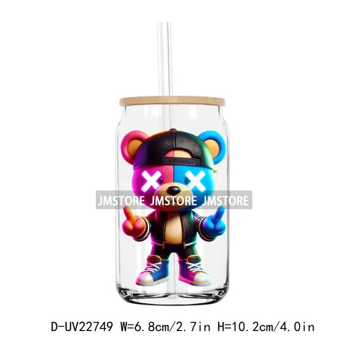 Colorful Neon Teddy Bear Urban Style UV DTF Transfers Stickers Decals For Libbey Cold Cups Mugs Tumbler Waterproof DIY Craft