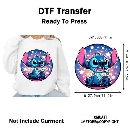 Cute Cartoon Blue Animal Princess Best Friends Designs Iron on DTF Washable Transfers Stickers Ready to Press for Clothing Bags