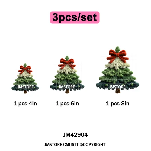 Preppy Faux Yarn Santa Tree Reindeer Cow Christmas Season Iron on DTF Washable Transfers Stickers Ready to Press for Clothing