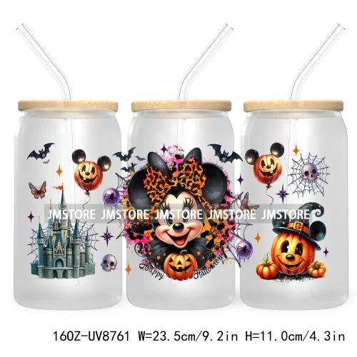 Halloween Leopard Cartoon Princess 16OZ UV DTF Cup Wrap Transfer Sticker Custom Labels Waterproof Logo For Libbey Glass Can Fall