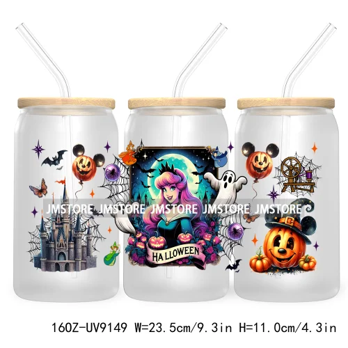 New Trendy Cartoon Princess Halloween 16OZ UV Cup Wrap DTF Transfer Stickers For Libbey Glass Can Cups Tumbler Waterproof Labels