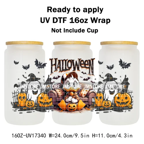 Spooky Halloween Cartoon Character Ghost Bats Pumpkin UV DTF Stickers Ready To Apply Cup Wrap Custom Prints For Libbey Can Glass