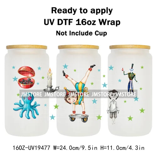 Horror Movie Witchy Girl Black Cat UV DTF Wraps Transfer Sticker Selfadhesive Waterproof High Quality For 16OZ Libbey Glass Can