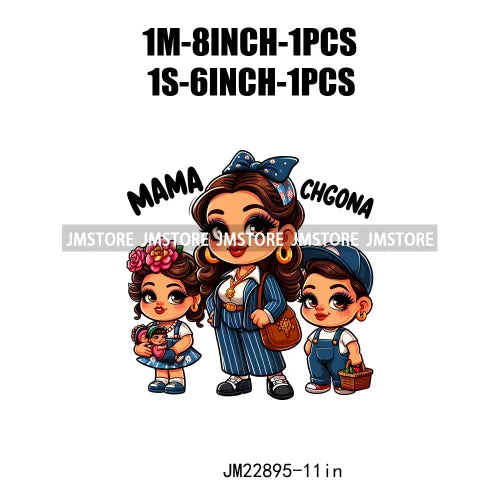 Cartoon Mama Chingona Chicana Latina Mexican Spanish Mom Kids Happy Mother's Day Iron On DTF Transfer Stickers For Clothes