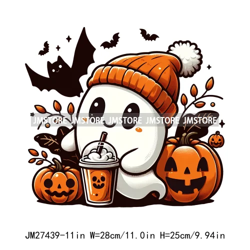 Colorful Coffee Spooky Babe Vibes Stay Spooky Season Ghost Skull Halloween DTF Decals Iron On Transfers Stickers For T-shirts