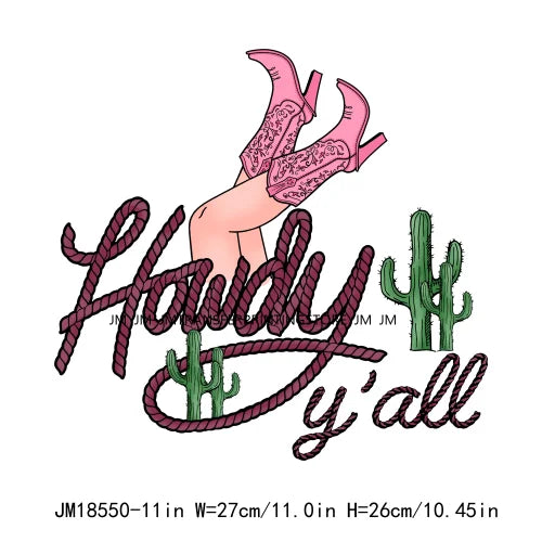 Pink Love Howdy Honey Valentine's Day Printing Designs Iron On Western Cowgirl Boat Hat DTF Transfers Stickers For T-Shirts Bag