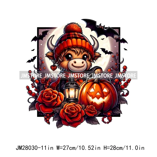 Cute Animals Skull Red Rose Pumpkin Halloween Spooky Vibes Design Logo Iron On DTF Transfer Stickers Ready To Press For Clothing