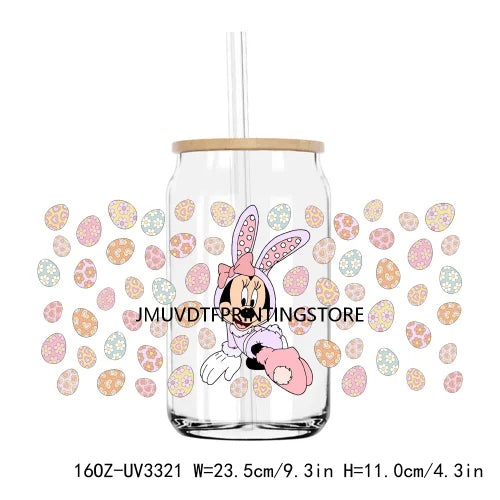 Cute Easter Bunny Cartoon UV DTF Sticker For 16OZ Libbey Glass Cup Can Wrap Transfer Sticker Custom Label DIY Logo Spring Flower