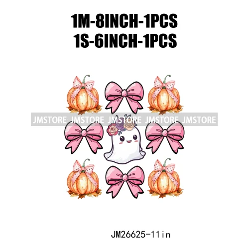 Colorful Halloween Spooky Season Cute Ghost Pumpkin Girly Coquette Bow DTF Iron On Transfers Stickers Ready To Press For T-shirt