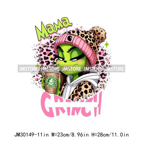 Colorful Retro Green Bougie Mama Coffee Lover Leopard Christmas Girls Iron On DTF Transfers Stickers Ready To Press For Clothes