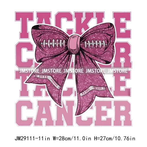 In October We Wear Pink Coquette Football Pink Out Breast Cancer Iron On DTF Transfer Stickers Ready To Press For Clothes Bags