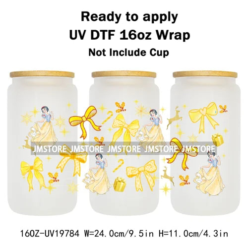 Coquette Princess Christmas Gifts 16OZ UV DTF Cup Wraps Ready To Apply Waterproof Transfer Stickers For Libbey Glass Can Cartoon