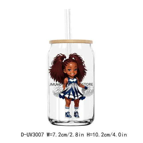 Cheer Leader Afro Black Girls UV DTF Transfers Stickers Decals For Libbey Cold Cups Mugs Tumbler Waterproof DIY Craft