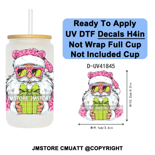 Retro Santa Claus Blowing Bubble Christmas UV DTF Decals Ready To Apply Waterproof Transfer Stickers For 16OZ Libbey Glass Can