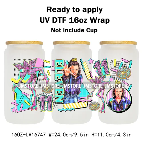 Retro Halloween Neon Scary Movie Character 16OZ UV DTF Cup Wrap Ready To Apply Waterproof Transfer Stickers For Libbey Glass Can