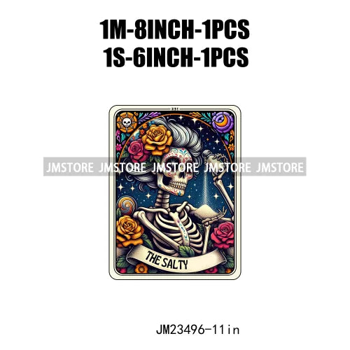 Snarky Funny Tarot Card Woman Sarcastic Skeleton Mother Witchy Vibes Skull Mama DTF Logos Transfer Stickers For Clothing