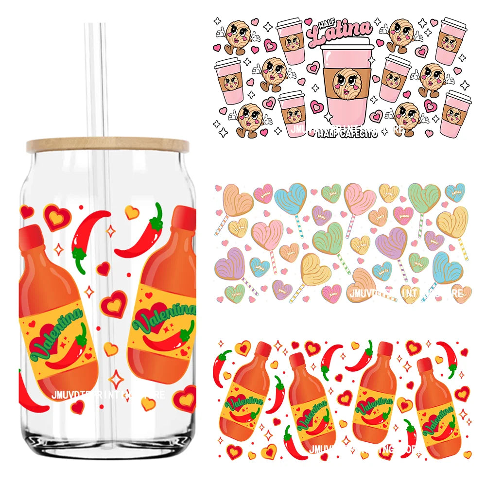 Mexican Valentina Pan Dulce Lollipop UV DTF Sticker For 16OZ Libbey Glass Cup Can Wrap Transfer Sticker Custom Labels DIY Logo