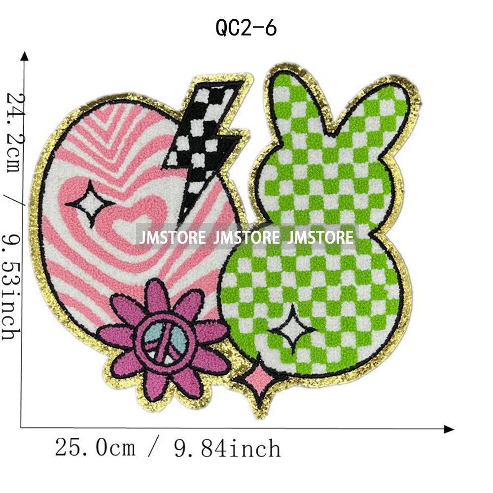 Cute Happy Easter Bunny Spring Hunt Eggs Rabbit Ears Love My Peeps Iron on Chenille Patches for Clothing Bags