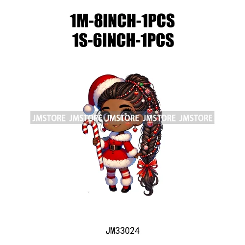 Sweet Santa African American Girly Christmas Character Holiday Vibes Xmas Iron On DTF Transfers Stickers Ready To Press T-shirts