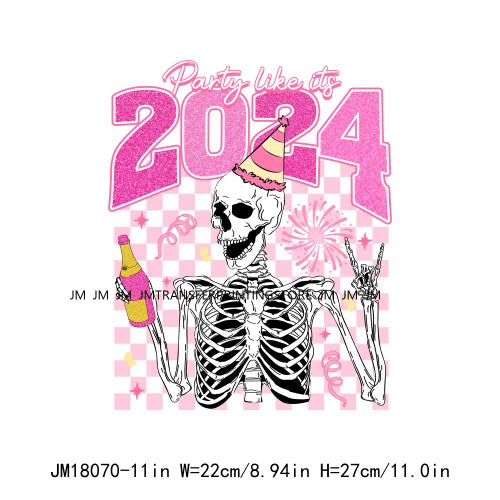 Hello 2024 Plastisol Decals In My 2024 12 New Chapters 365 New Chances Era Faux Glitter DTF Heat Transfer Sticker For Hoodies