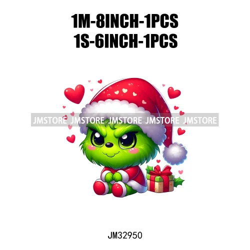 Cute Green Baby Cartoon Santa Claus Christmas Vibes Xmas Holiday Iron On DTF Transfers Stickers Ready To Press For Sweatshirts