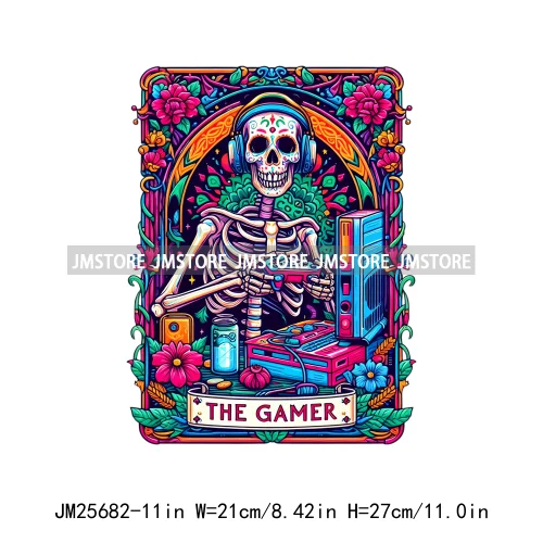 Custom Flower La Chismosa Dog Cat Lover Badass Skull Tarot Card  DTF Iron On Heat Transfers Stickers Ready To Press For Hoodies