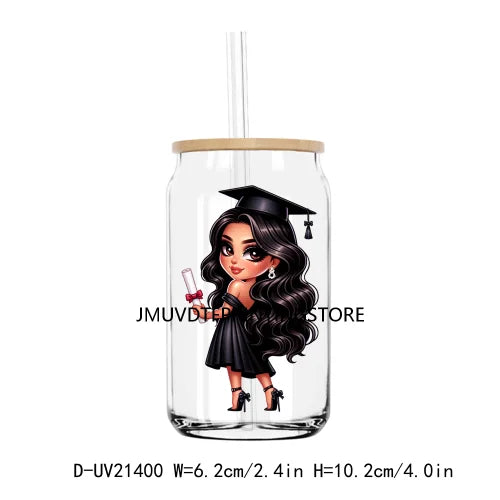 Chibi Latina Graduation Diploma UV DTF Transfer Stickers Decals For Libbey Cold Cups Mug Tumbler Waterproof DIY Logo Senior 2024