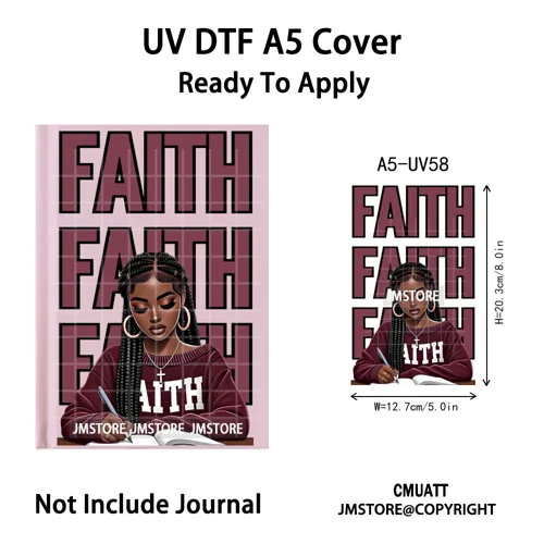 Christian God Pray Afro Girl Alphabet UV DTF Notebook Cover Decals Ready To Apply Durable Transfer Stickers For A5 Journal Cover