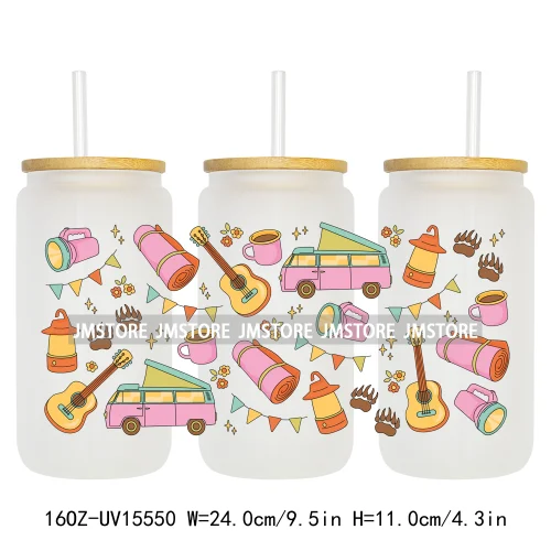Summer Trip Girly Camping UV DTF Stickers Ready to Transfer Cup Wrap Custom Labels DIY Craft For Libbey Glass Can Mug Tumbler