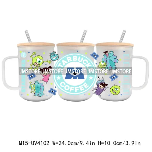 Cartoon Best Friends UV DTF Glass Can Wrap For 15OZ Mug Glass Cup Transfer Stickers DIY Custom Logo Labels Cute Cat Sunflowers