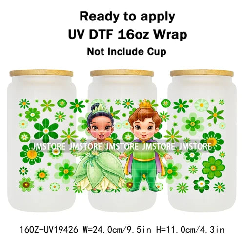 Kids Cartoon Character Flowers Butterfly 16OZ UV DTF Cup Wraps Ready To Apply Waterproof Transfer Stickers For Libbey Glass Can