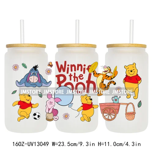 Lovely Cartoon Bear Characters 16OZ UV DTF Cup Wraps Ready To Apply Waterproof Transfer Stickers For Libbey Glass Can Tumbler