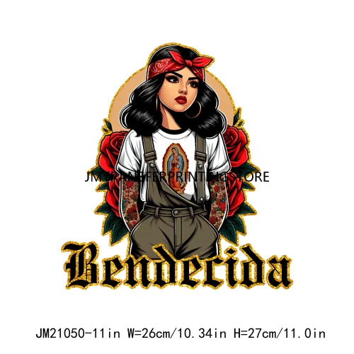 Chicana Religiosa Rose Gold Chola Chingona Bendecida Designs In My Coquette Era Homegirls DTF Transfer Stickers For Hoodies Bags