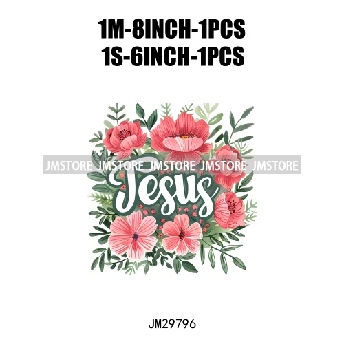 Floral Christian Jesus Praise God Religious Bible Verse Motivational Quotes Iron On DTF Heat Press Transfer Stickers For Clothes