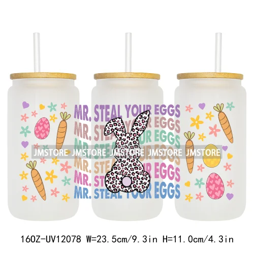 Hip Hop Easter Bunny Carrot Eggs Hunting UV DTF Sticker For 16OZ Libbey Glass Cup Can Wrap Transfer Stickers Custom Labels Logo