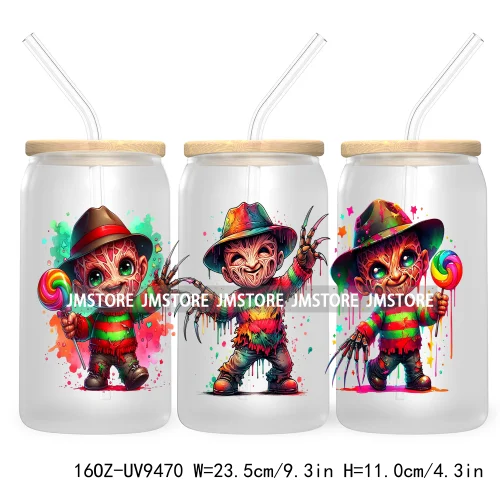 Watercolor Cartoon Halloween Spooky UV DTF Sticker For 16OZ Libbey Glass Cup Can Wrap Transfer Stickers Custom Labels DIY Logo