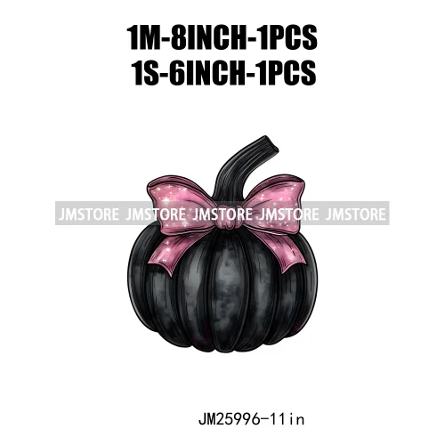 Colorful Gothic Girly Halloween Black Pumpkin Coquette Bow Decasl DTF Iron On Transfers Stickers Ready To Press For T-shirt Bags