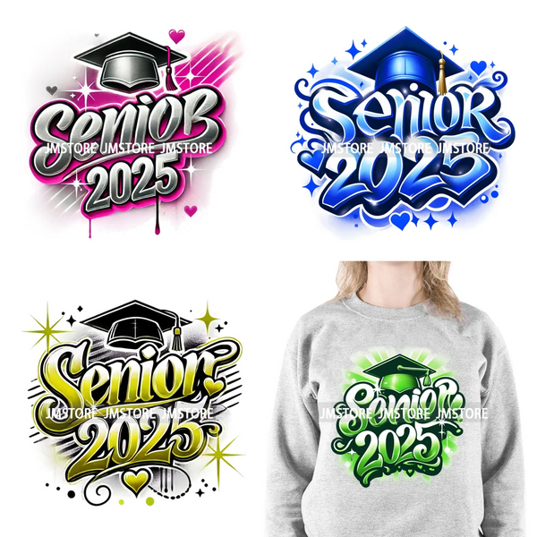 Colorful Senior Cap 2025 Class Graduation Quotes Washable Iron On DTF Heat Transfers Stickers Ready To Press For T-shirts Bags