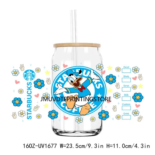 Cute Bear And Cat Coffee UV DTF Sticker For 16OZ Libbey Glass Cup Can Cartoon Cars Wrap Transfer Sticker Custom Labels DIY Logo