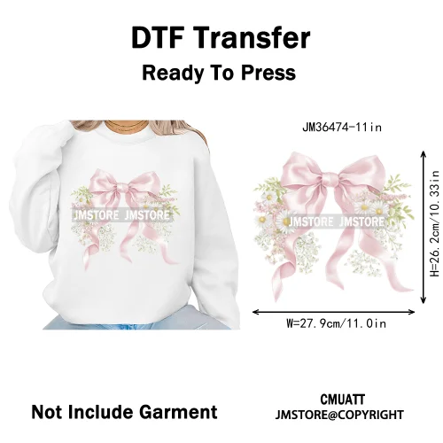 Floral Love Season Coquette Bow Wedding Party Vibes Decals Iron on DTF Washable Transfers Stickers Ready to Press for Dresses