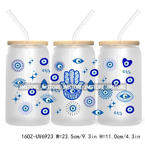 Blue Evil Eye 16OZ UV DTF Cup Wrap Transfers Stickers For Libbey Glass Can Cups Tumbler Waterproof Craft Mexican Culture Wraps