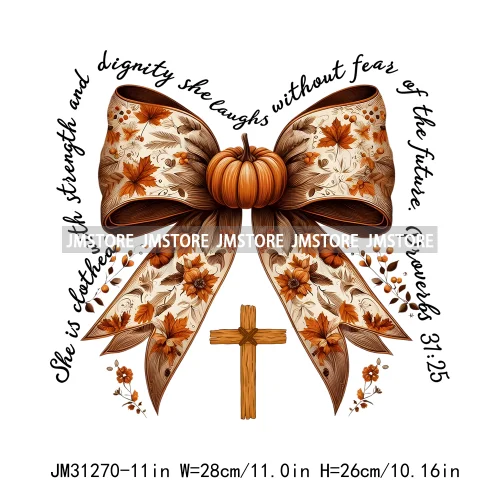 Thanksgiving Coquette Bow Pumpkin Cute Turkey Quotes Give Thanks Jesus Iron On DTF Transfers Stickers Ready To Press For Shirts