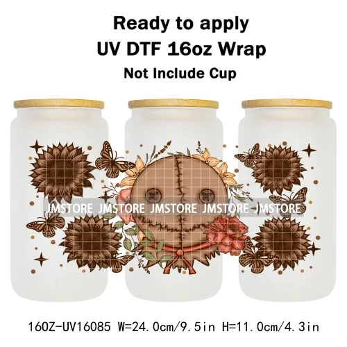 Halloween Girls Horror Movie Friends 16OZ UV DTF Cup Wrap Ready To Apply Waterproof Transfer Stickers For Libbey Glass Can Mugs